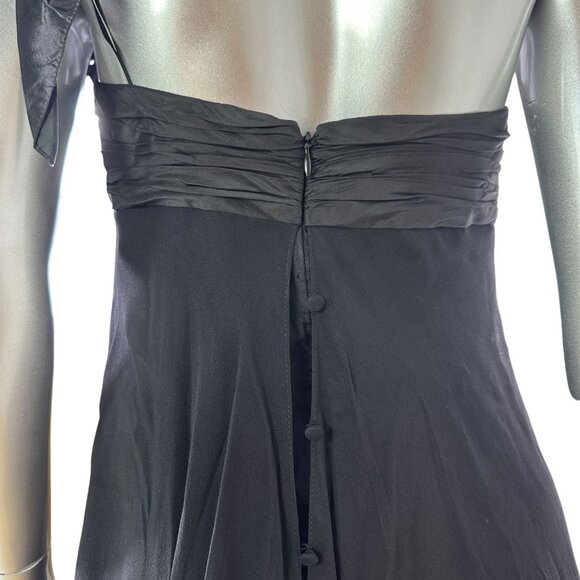 Ricky Freeman for Teri Jon One-Shoulder Black Silk Dress With Floral Accent 6 - Picture 7 of 13